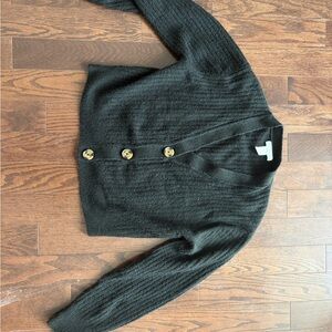 H&M Black Ribbed Cardigan with tortoiseshell Buttons